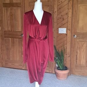 Altuzarra faux wrap fringe belt long sleeve knee length dress rec. sz 6